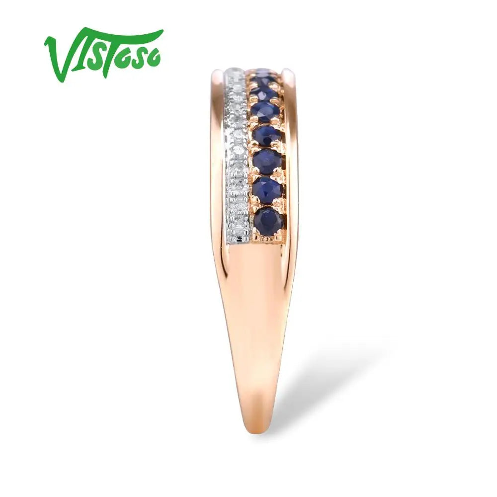 VISTOSO 14K Rose Gold Rings For Lady Genuine Shiny Diamond Fancy Ruby Sapphire Emerald Engagement Anniversary Chic Fine Jewelry