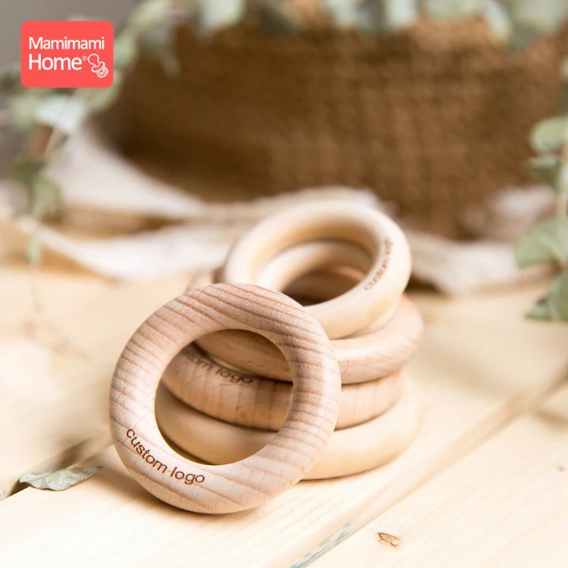 50pc Customize Logo Wooden Ring Baby Photogra Growth Souvenirs BPA Free Beech Ring Baby Photography Milestone Memorial Gifts