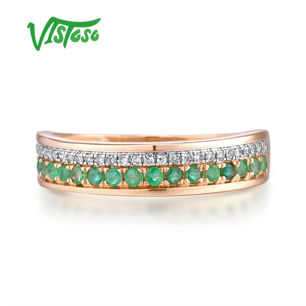 VISTOSO 14K Rose Gold Rings For Lady Genuine Shiny Diamond Fancy Ruby Sapphire Emerald Engagement Anniversary Chic Fine Jewelry