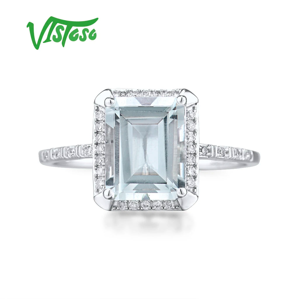 VISTOSO 14K 585 White Gold Rings For Women Shiny Diamond Limpid Sky Blue Topaz/Green Amethyst Anniversary Classic Fine Jewelry