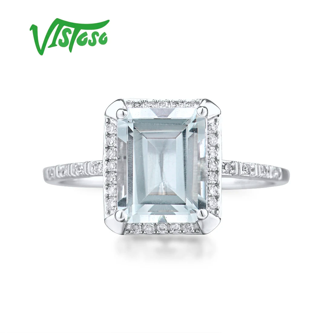 VISTOSO 14K 585 White Gold Rings For Women Shiny Diamond Limpid Sky Blue Topaz/Green Amethyst Anniversary Classic Fine Jewelry
