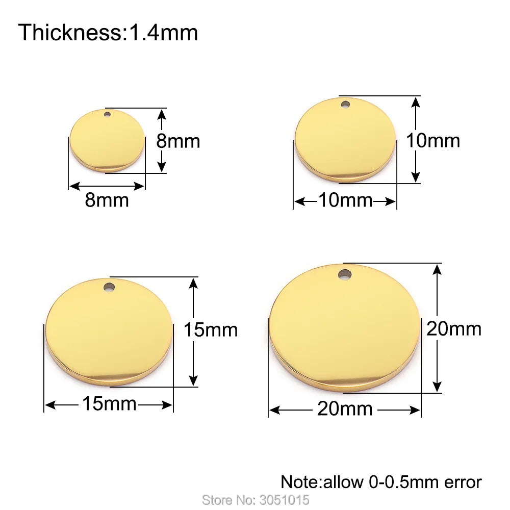 Wholesale 20PCs Stainless Steel 8MM 10MM 15MM 20MM Tags Charms Jewelry DIY Findings Dog Id Tag  For Pendant Necklace Anti-lost