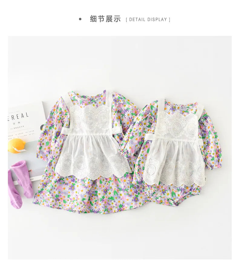 2pcs Baby Girls Clothing 0-4 Years Sister Outfit Set - Gingham Romper/Dress with Blouse Matching Clothes for Siblings