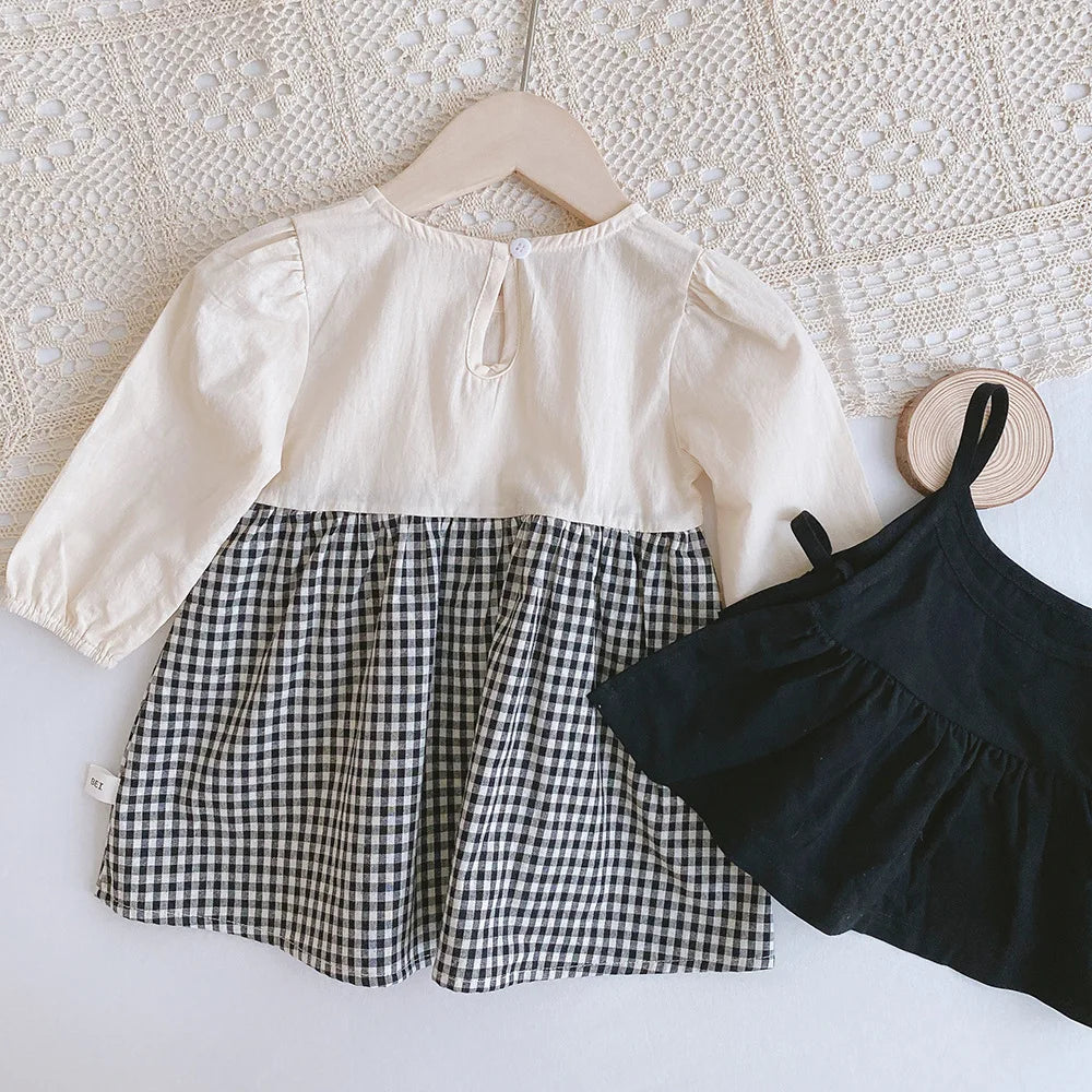 2pcs Baby Girls Clothing 0-4 Years Sister Outfit Set - Gingham Romper/Dress with Blouse Matching Clothes for Siblings