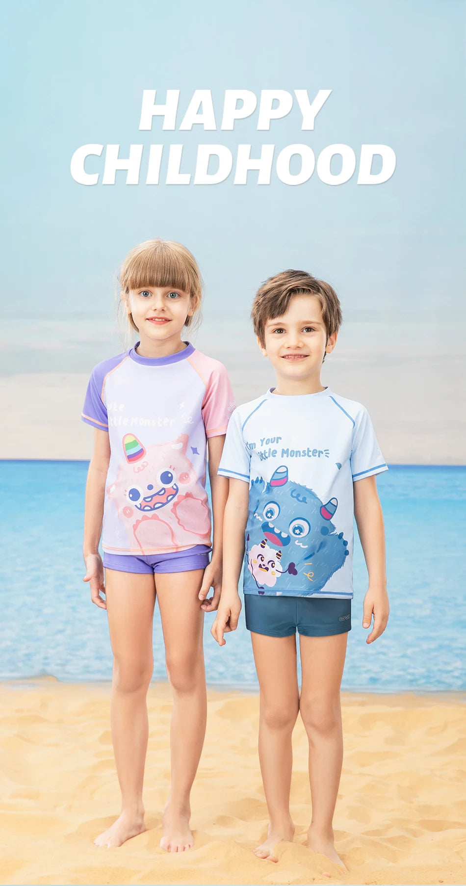 COPOZZ Children's Split Swimwear Short Sleeve Cartoon Sports Swimsuit Surfing Suits Beach Wear  For Boys Girls UV Protection 50+