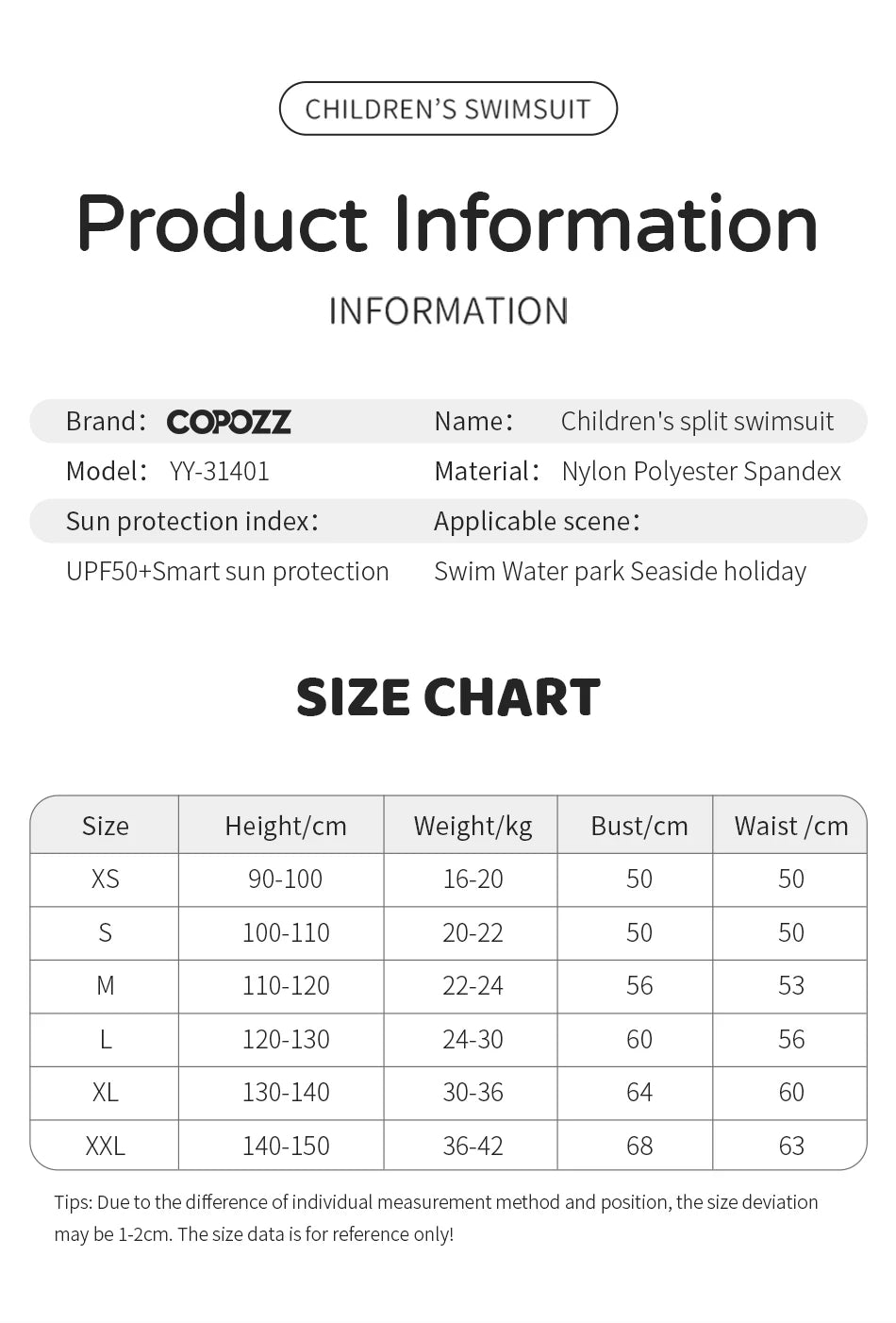 COPOZZ Children's Split Swimwear Short Sleeve Cartoon Sports Swimsuit Surfing Suits Beach Wear  For Boys Girls UV Protection 50+