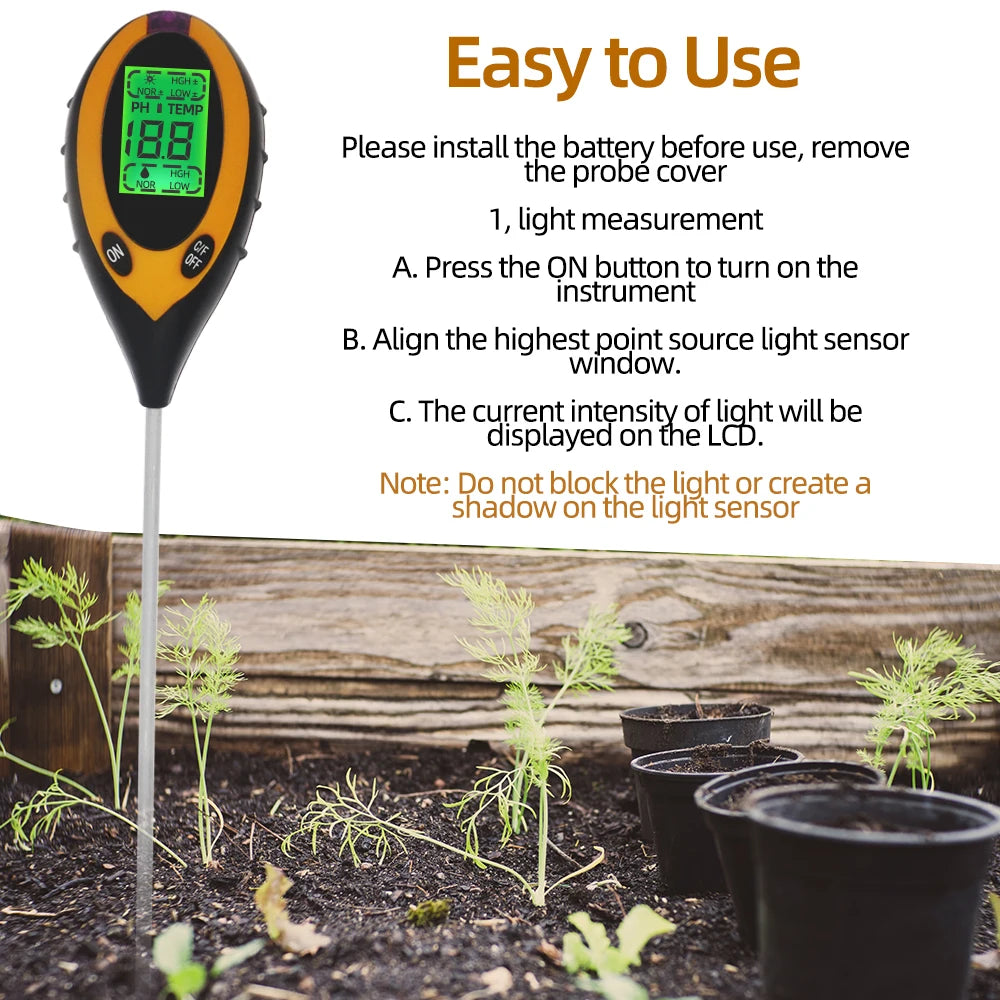 Soil Ph Meter Tester EC Meter for Soil PH TDS CF Sunlight Moisture Humidity Garden Temp Soil moisture Sensor Gauge Optional