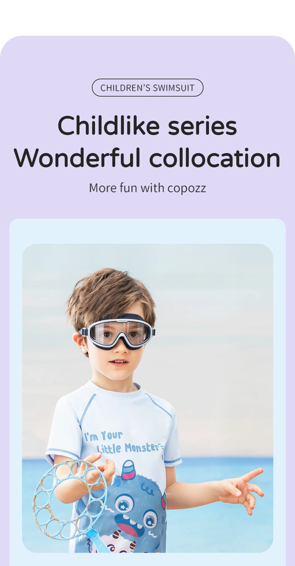 COPOZZ Children's Split Swimwear Short Sleeve Cartoon Sports Swimsuit Surfing Suits Beach Wear  For Boys Girls UV Protection 50+