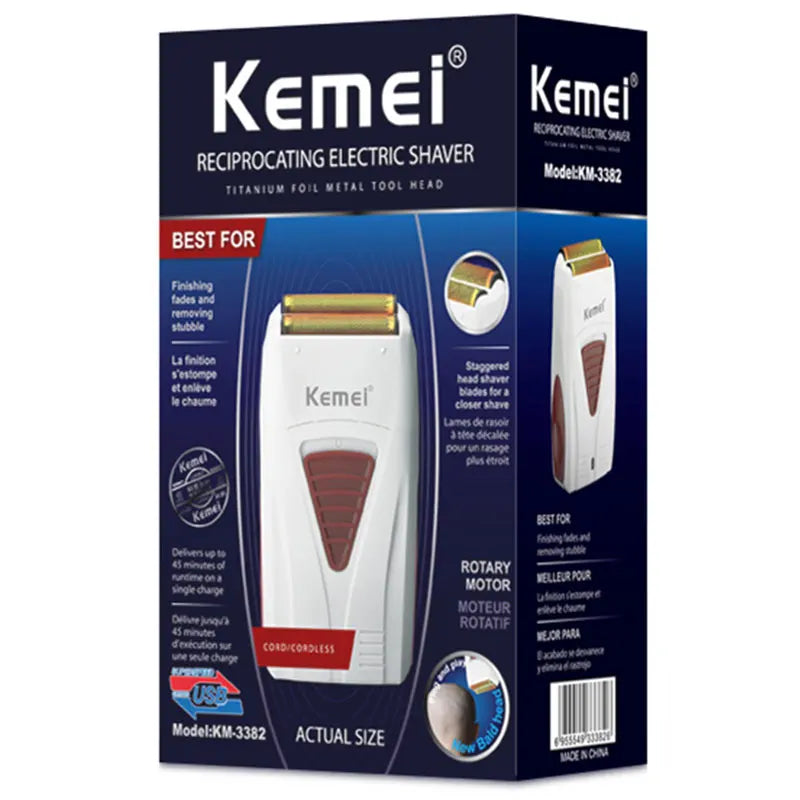 Kemei 3382 Rechargeable Electric Shaver Hair Beard Electric Razor For Men Bald Head Shaving Machine Foil Titanium Cord/Cordless