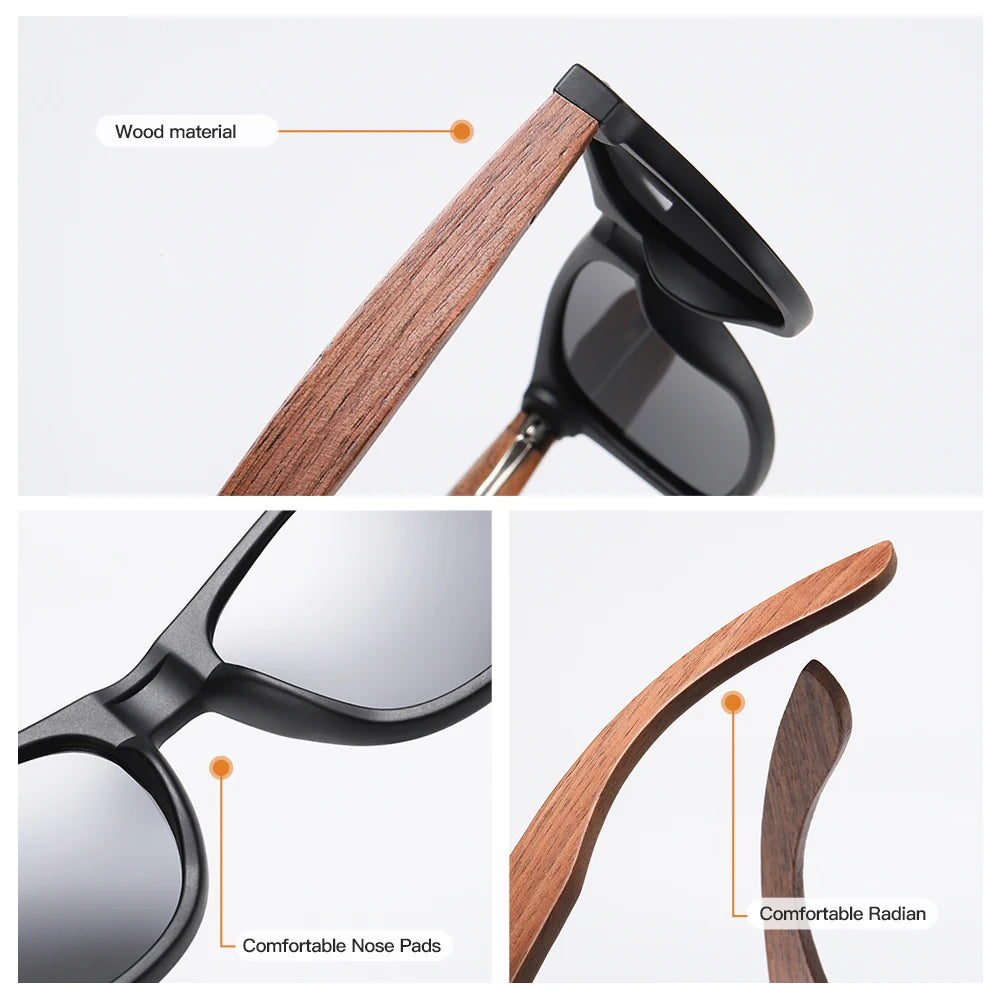 GM Brand Walnut Wooden Polarized Men's Sunglasses Square Frame Sun glasses Women Sun glasses Male Oculos de sol Masculino S7061h