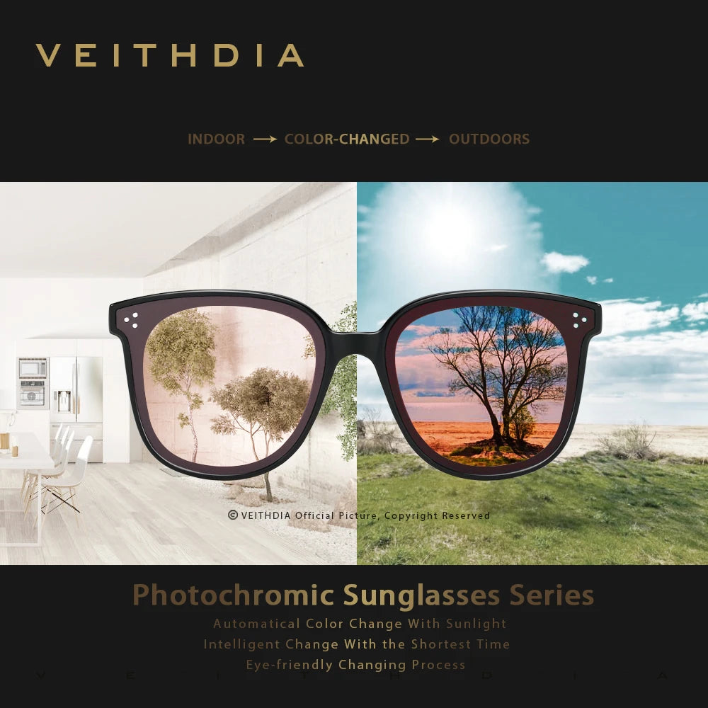 VEITHDIA Sunglasses Gradient Photochromic Unisex Polarized Mirror Lens Vintage Day Night Dual Sun Glasses For Men Women 7029