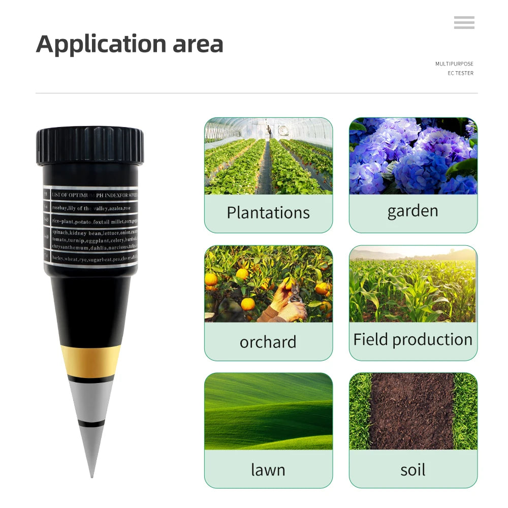 Soil Ph Meter Tester EC Meter for Soil PH TDS CF Sunlight Moisture Humidity Garden Temp Soil moisture Sensor Gauge Optional