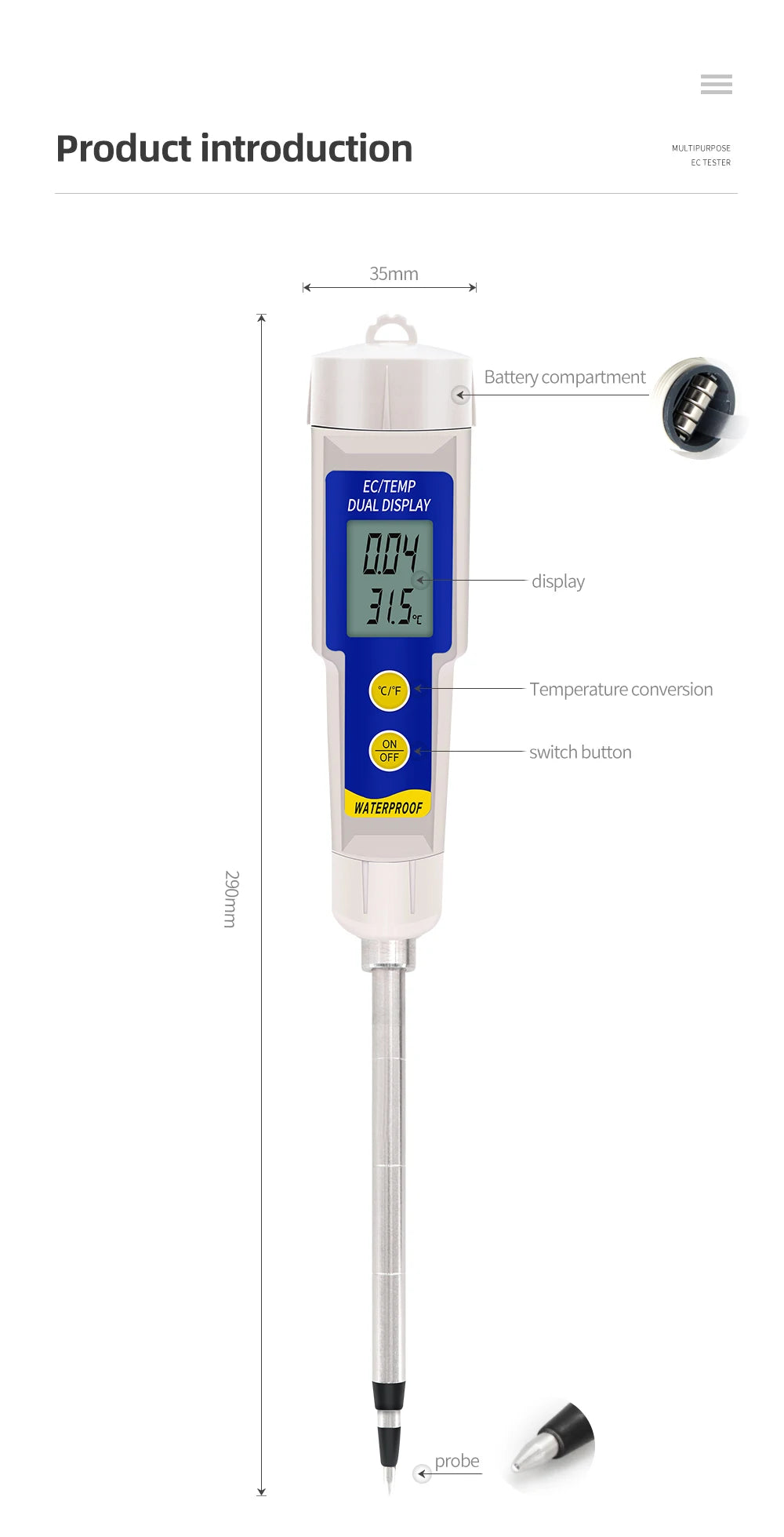 Soil Ph Meter Tester EC Meter for Soil PH TDS CF Sunlight Moisture Humidity Garden Temp Soil moisture Sensor Gauge Optional