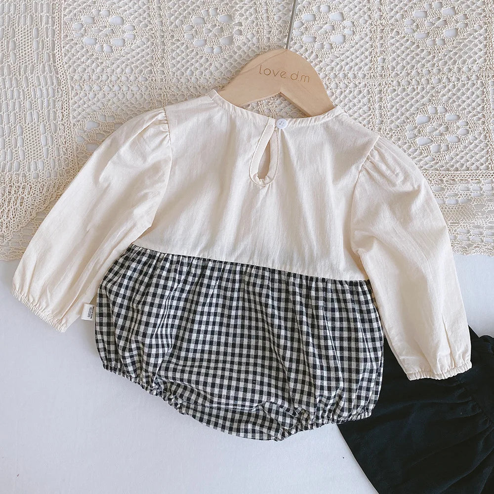 2pcs Baby Girls Clothing 0-4 Years Sister Outfit Set - Gingham Romper/Dress with Blouse Matching Clothes for Siblings