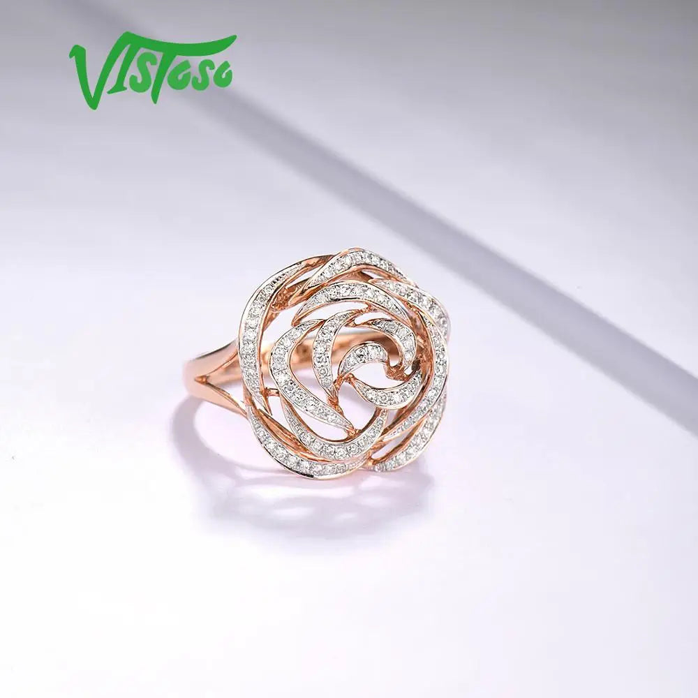 VISTOSO Gold Rings For Women Genuine 14K 585 Rose Gold Ring Sparkling Diamond Promise Engagement Rings Anniversary Fine Jewelry