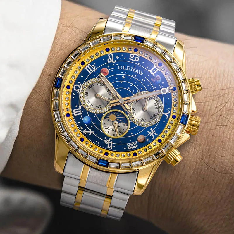 Glenaw top brand luxury fashion personalized fully automatic mechanical gold watch men's luminous waterproof watch