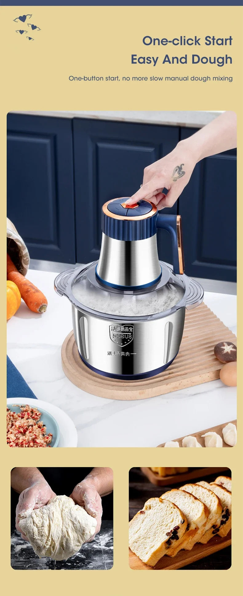 5L Food Processors Stainless Steel Multifunctional Electric Meat Grinder Kitchen Blenders  for Kitchen Meat Vegetables Blenders