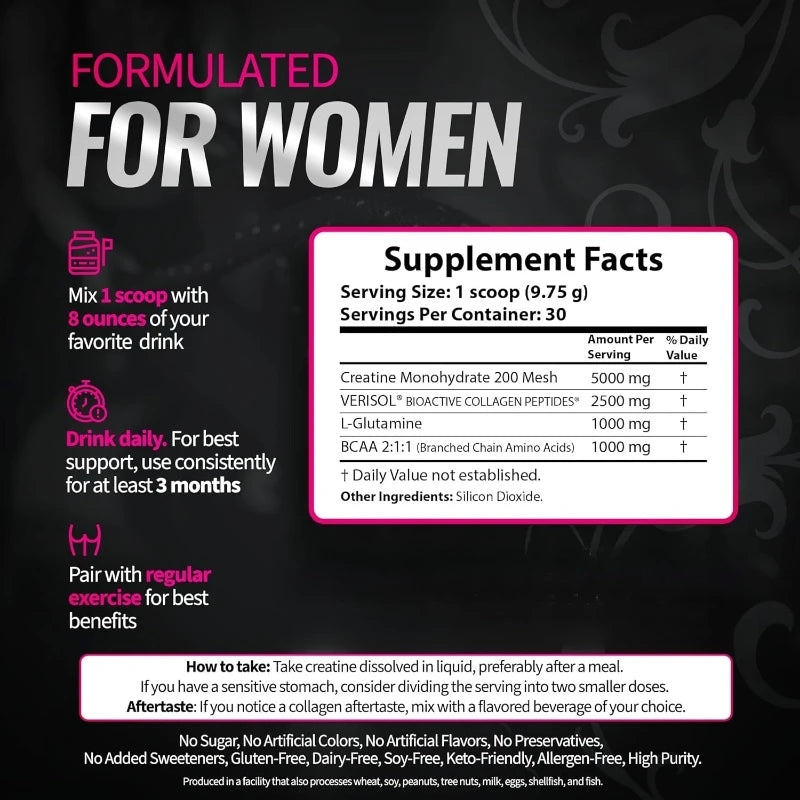 Creatine for Women Booty Builder Supplement with Collagen & BCAA Supports Muscle Development Post-Workout Recovery Elasticity