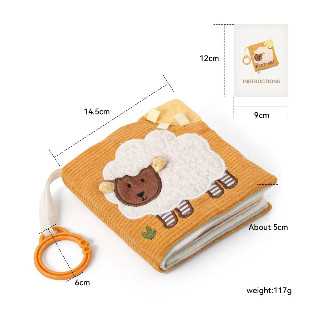 Soft Sensory Farm Animal Baby Books Mobile Toy Newborns Early Educational Fabric Book with Mirror & Sound Paper for Babies 6-12M