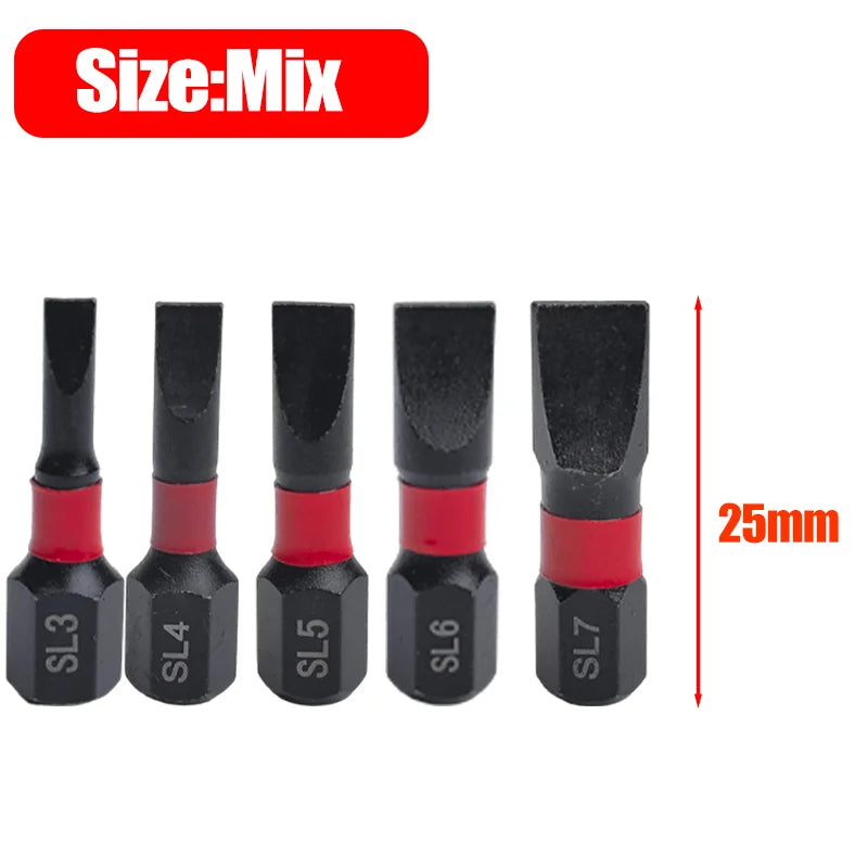 Slotted crewdriver Bit Hex Shank Magnetic Flat Head Bits 1/4" S2 Steel Screw Driver Bit for Power Tools SL3/SL4/SL5/SL6/SL7
