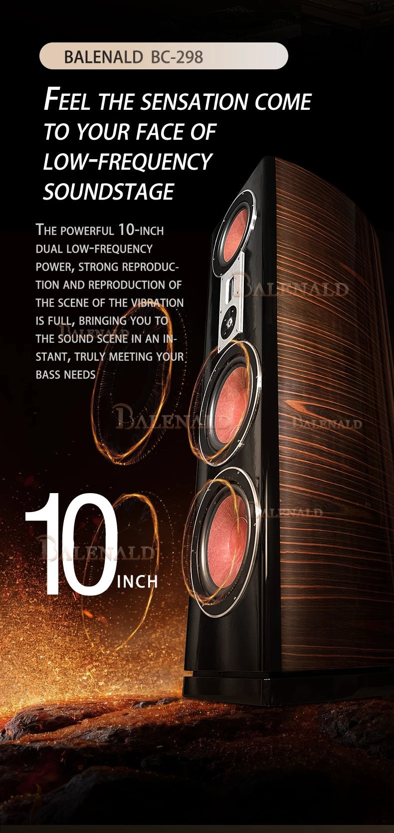 Balenald home theater system 298 floor-standing speaker hifi fever audio three-way dual 10-inch bass home speaker