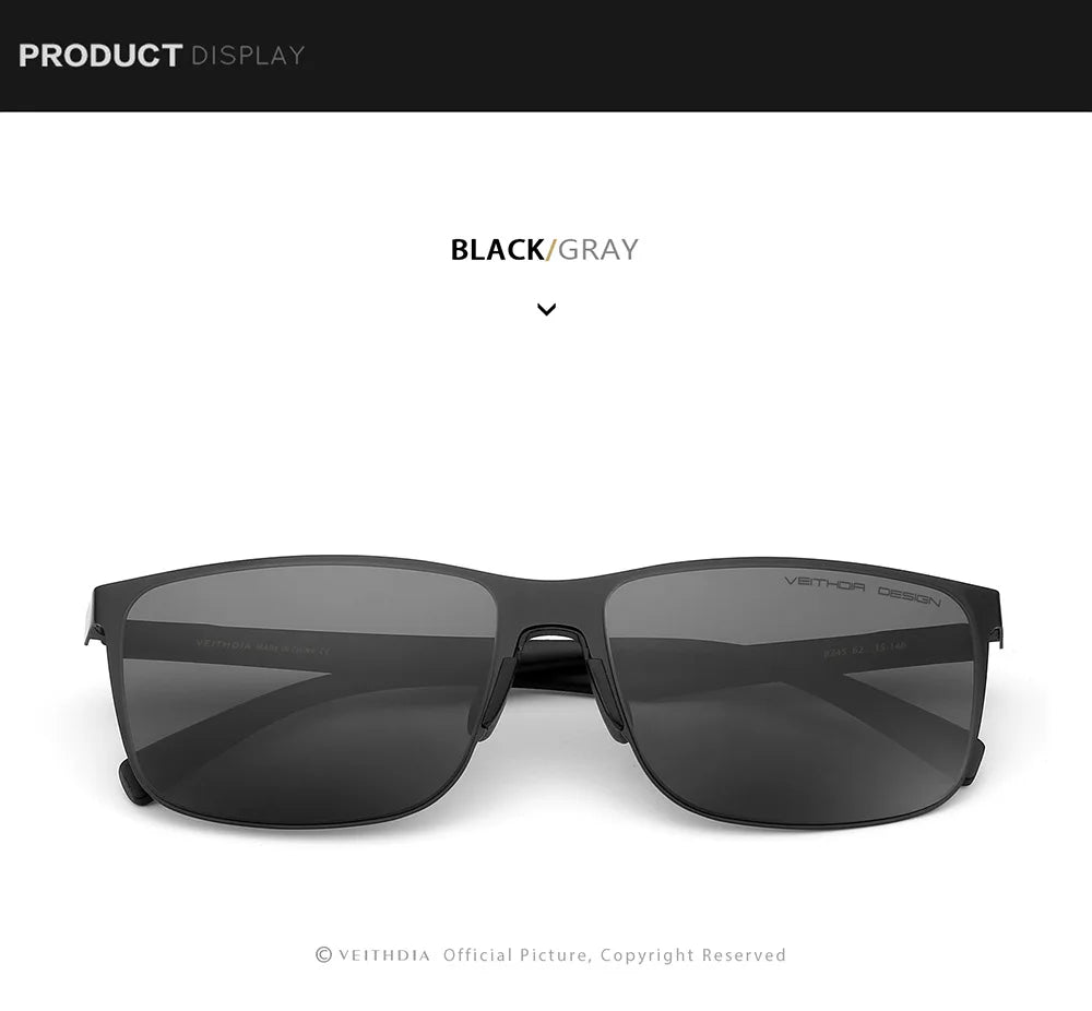 Black and gray square-frame sunglasses with mirrored lenses, front view on white background