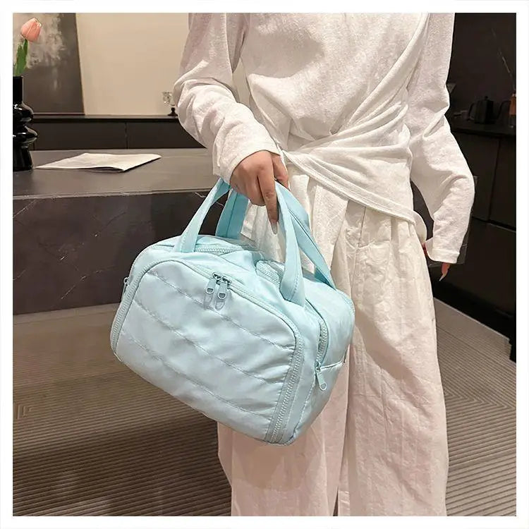 Portable Large Capacity Waterproof Cosmetic Storage Bag Handheld Travel Toiletry Bag Cosmetic Bag Durable Leather Bag