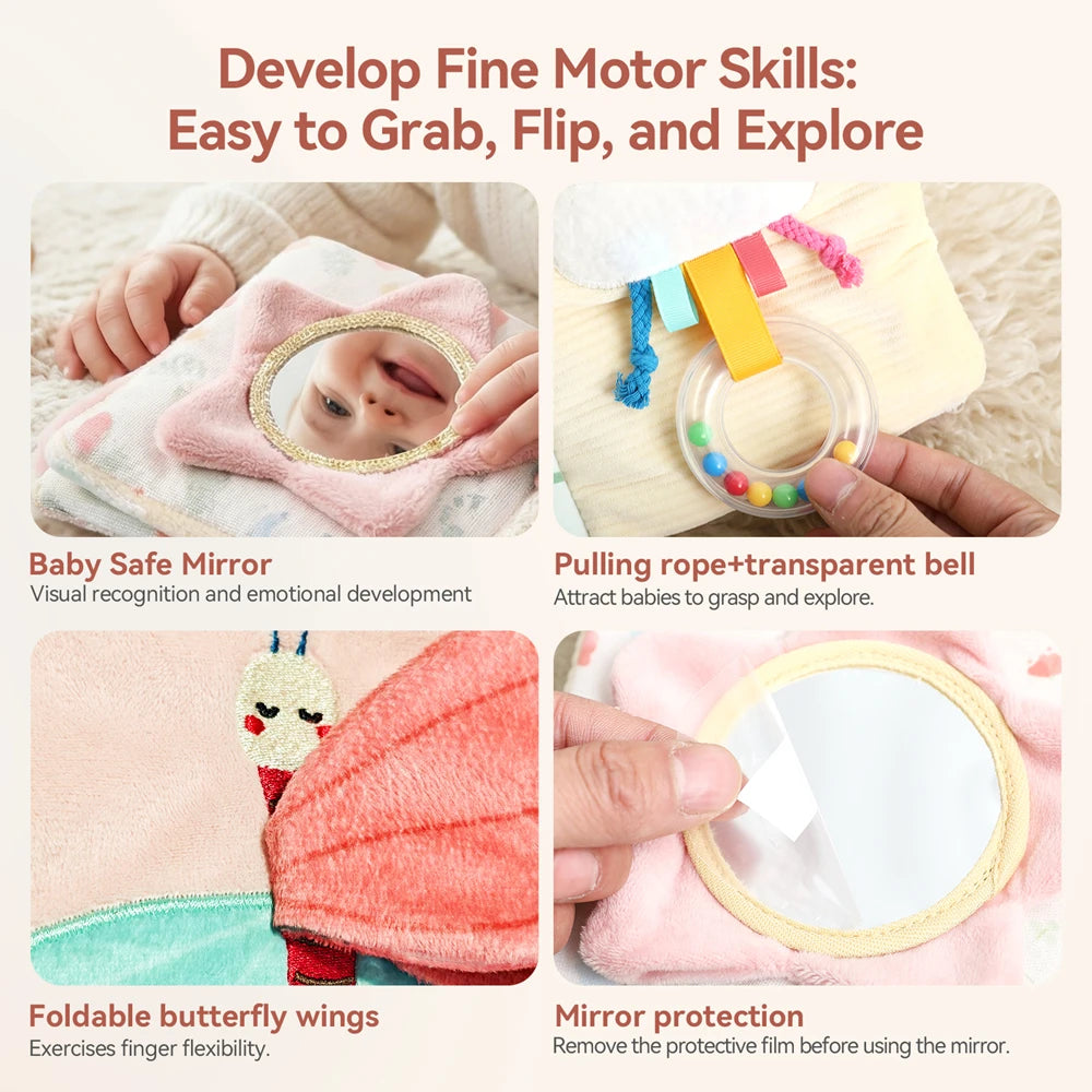 Bunny Cloth Soft Touch Book, Baby Toys 3D Sensory Early Learning Stroller Toys Infant 0-12 Months Baby Toys Multifunction Toys