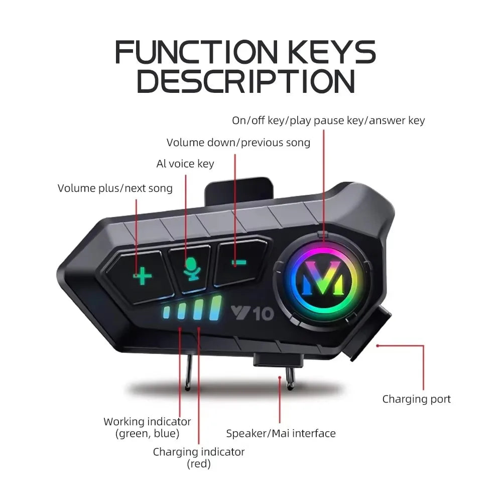 Bluetooth Motorcycle Helmet Headset Wireless IPX6 Waterproof Noice Reduction Earphone Super Long Standby HandsFree Headphone