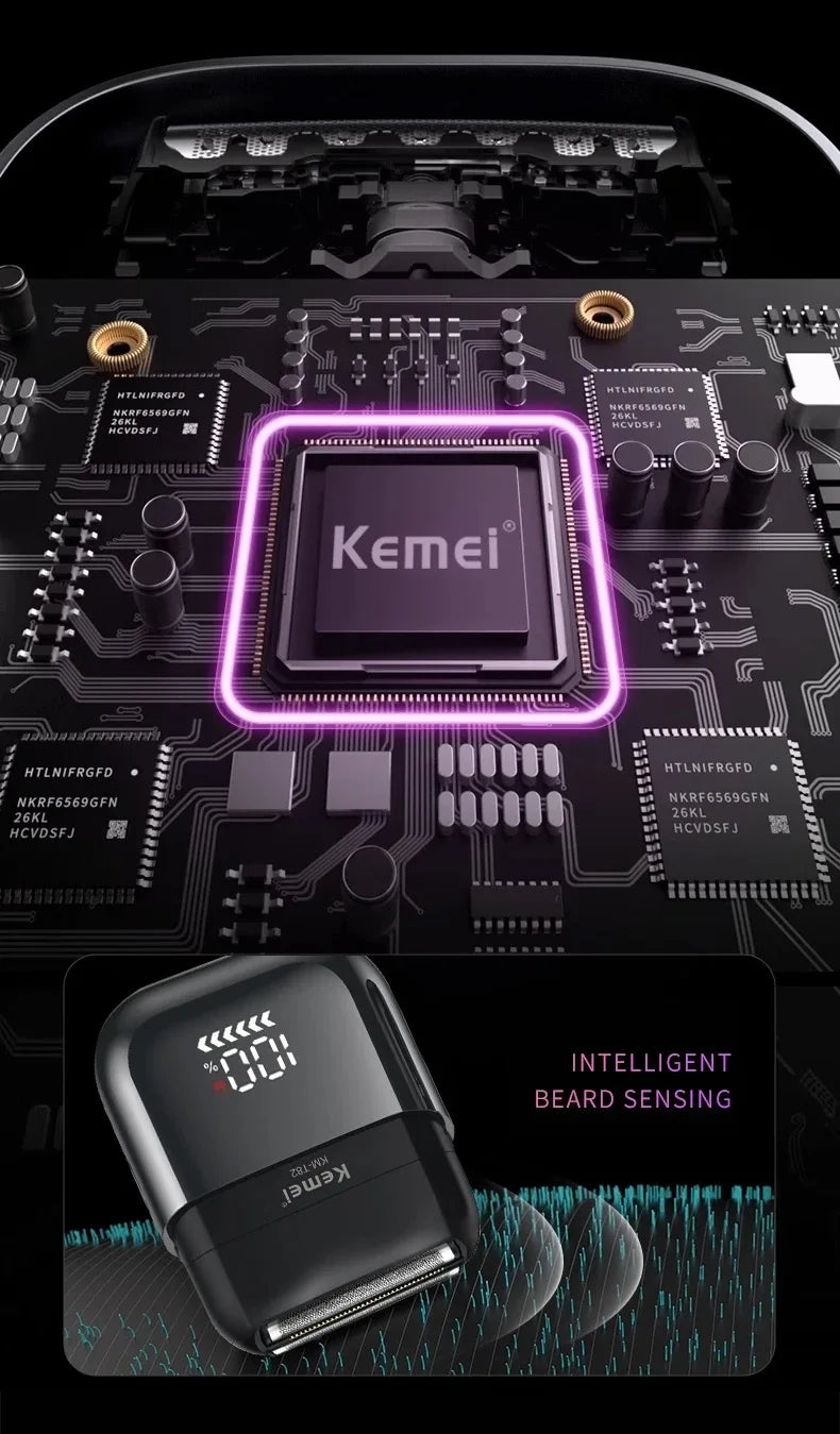 Kemei Foil Shaver Electric Razor for Men's Face Compact Travel Shavers Waterproof Close Shave Trimmer USB-C Rechargeable Gifts