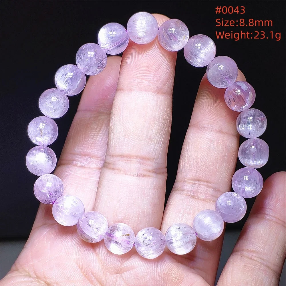 Natural Purple Kunzite Clear Round Beads Bracelet Jewelry Women Men Colorful Kunzite Bracelet Cat Eye Women Men AAAAAA