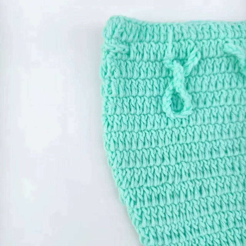 Light Blue Knitted Mermaid 3pc Set Headwear Fish Tail Top Newborn Garment Infant Studio Portrait Shooting Basic Photography Wear