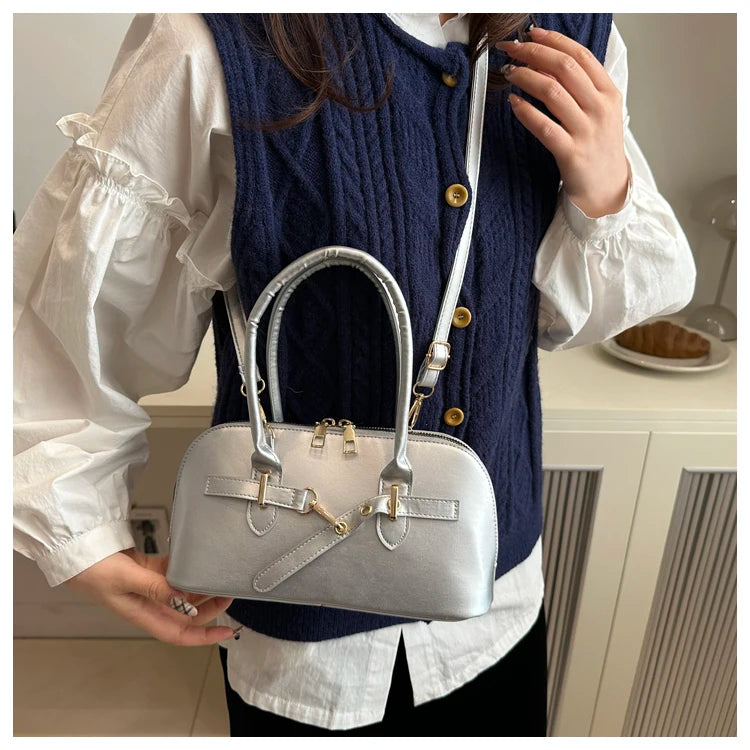 Modern  Shaped Women's Handbag Crossbody Commuter Bag Fashionable Retro Bowling Bag Soft Handle Polyester