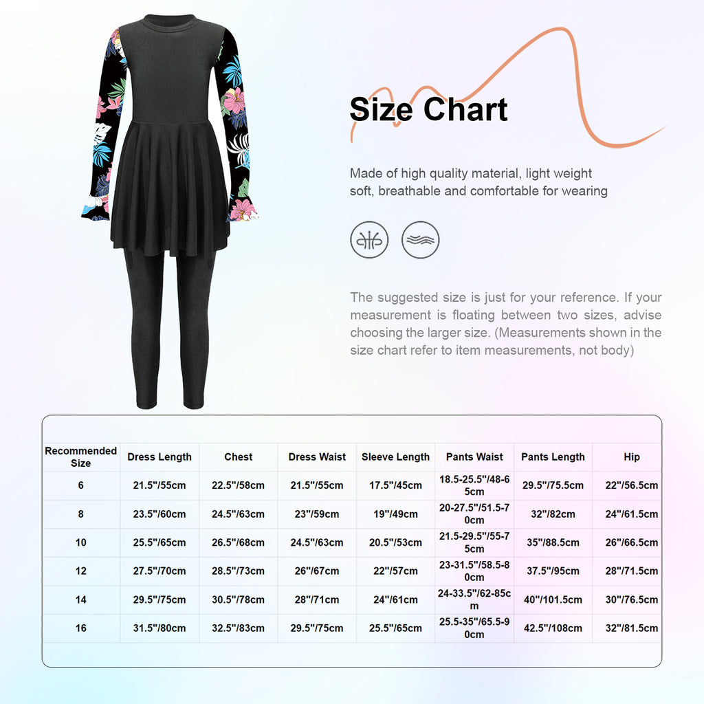 Girls Swimsuits 2 Piece Rash Guard Set UPF 50 Sun Protection Long Sleeve Swim Dress with Leggings Kids Full Body Cover Beachwear
