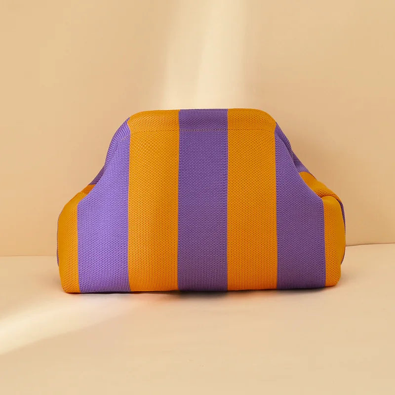Striped Beach Bag Cloud Knitted Fashion Commuter All-Match Makeup Bag Weave Cross-Border Style Polyester Pillow-Shaped Bag