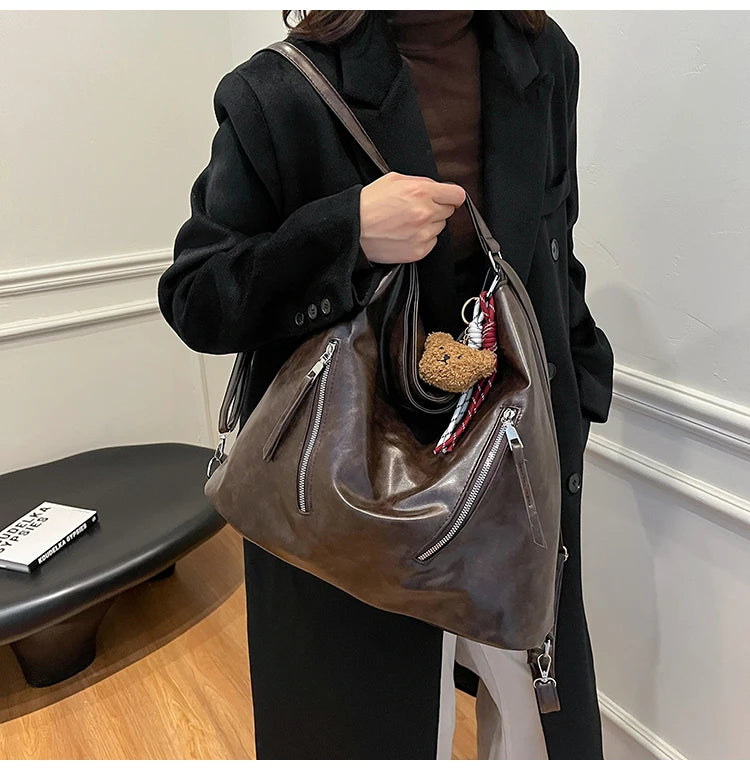 Retro Three-Use Large Capacity Commuter Tote Bag 2025 New Style Single Shoulder Backpack Crossbody Bag for Work Leisure