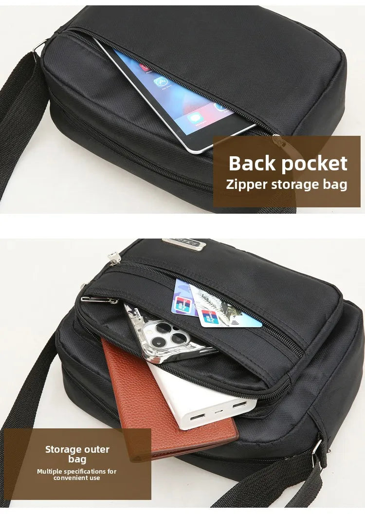 Casual Unisex Crossbody Bag Large Capacity Multi-layer Business Handling Bag Soft Nylon Material Zipper Closure Leisure Trave...
