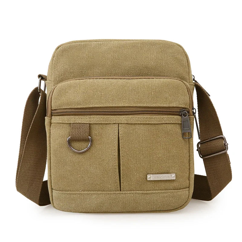 Casual Canvas Shoulder Bag for Men Business Crossbody Small Backpack Soft Handle Zipper Closure Leisure Style Mid-Year New