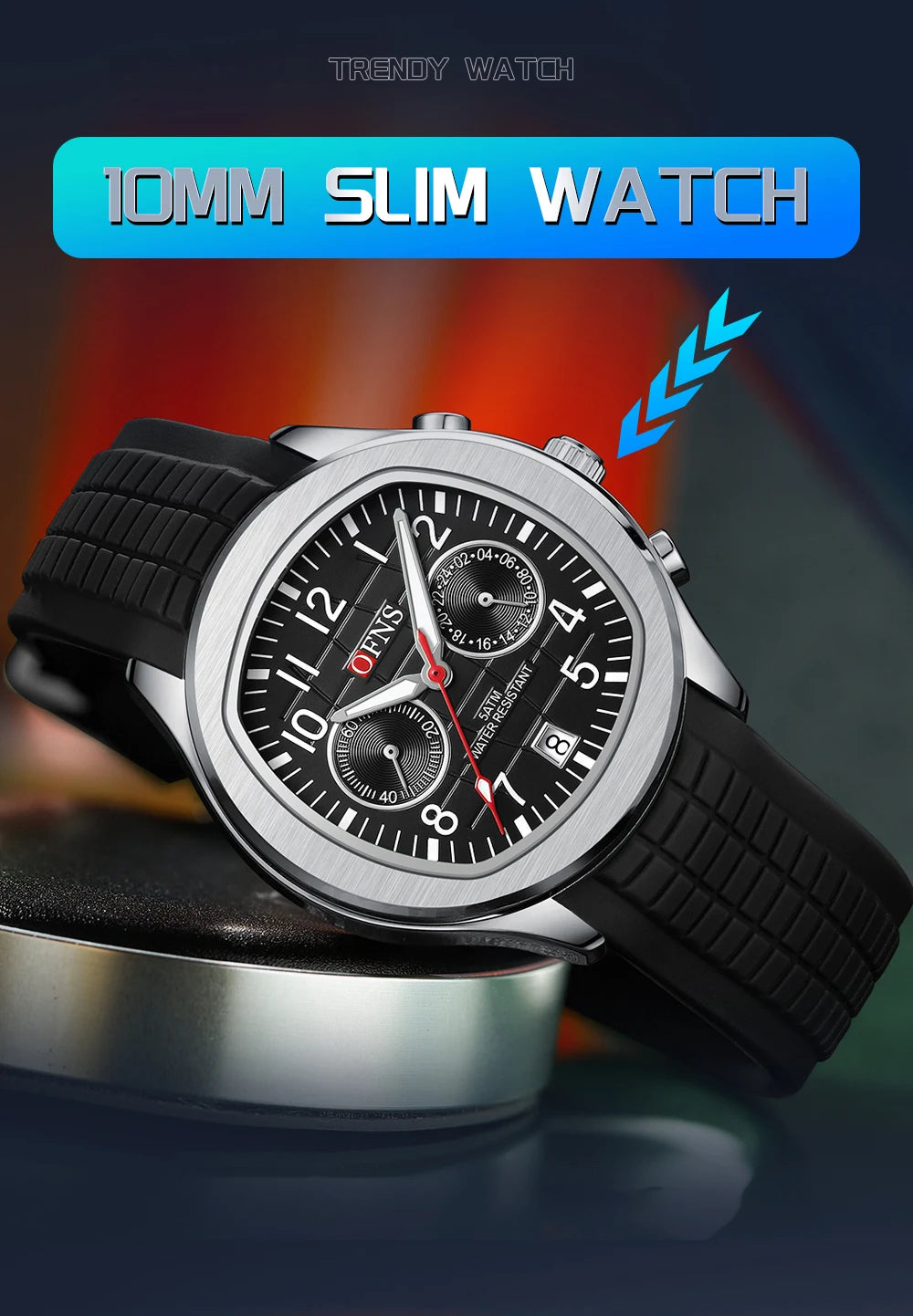 OFNS 8020 Fashion Men's Quartz Watch Double Hole Five Needle Waterproof Luminous Calendar Business Men's Quartz Watch
