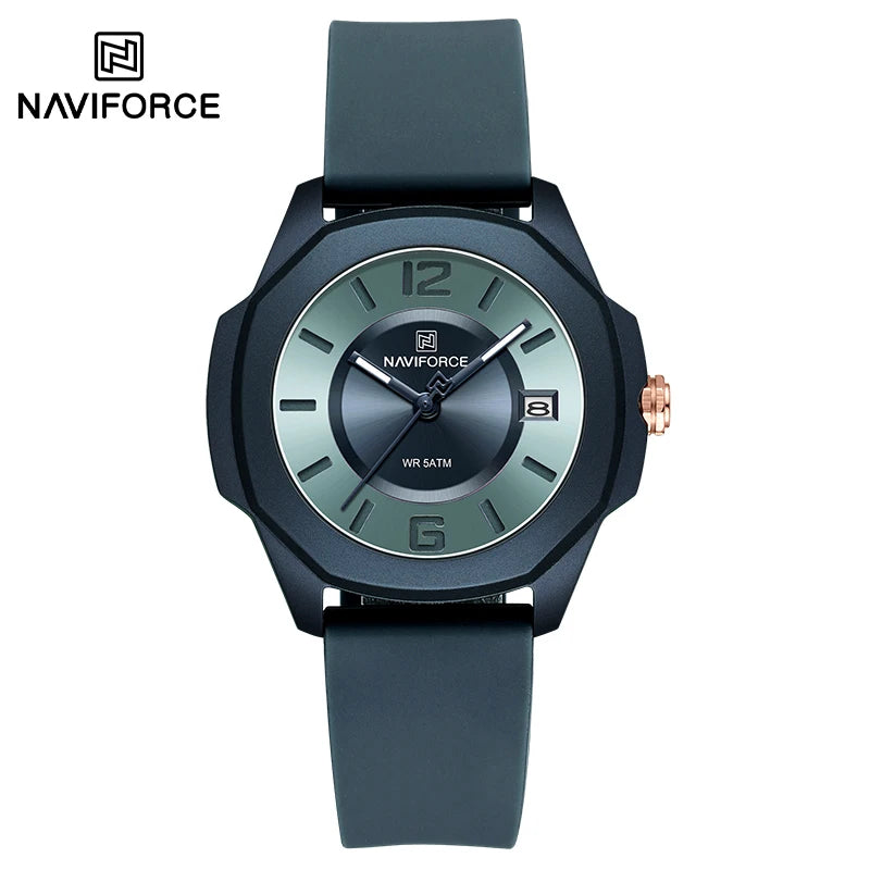 NAVIFORCE Sports Casual Watches for Woman Soft Silicone Strap Classic Fashion 30m Waterproof Date Display Ladies Gift Wristwatch