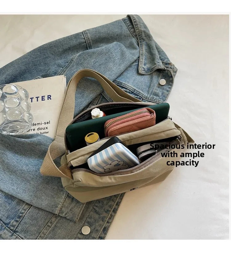 New 2025 Multi-Layer Casual Women's Crossbody Bag Portable Multi-Pocket Lightweight Waterproof Nylon Bag Soft Square Bag