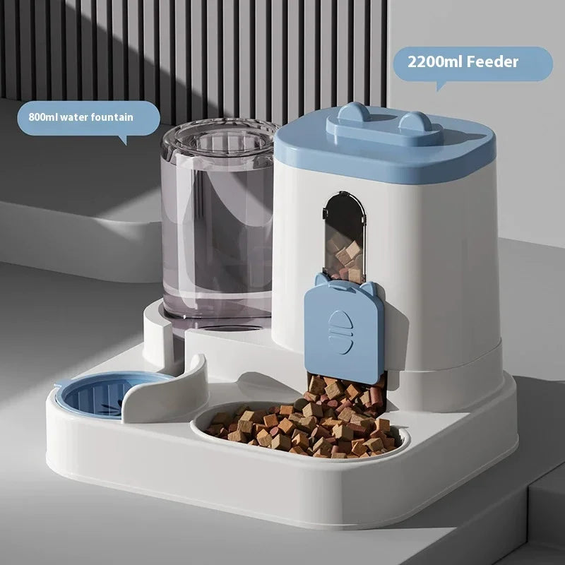 1EE 1Automatic Cat Feeder & Water Fountain Set - Food Grade Plastic - for Cats & Dogs - Gravity Feed Design