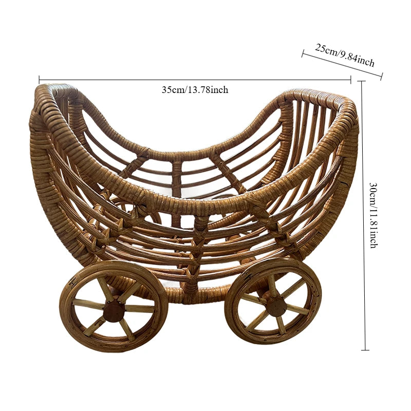 Vintage Baby Rattan Cart Newborn Photography Furniture Hand-woven Baby Stroller Photo Posing Chair Studio Photoshoot Accessories