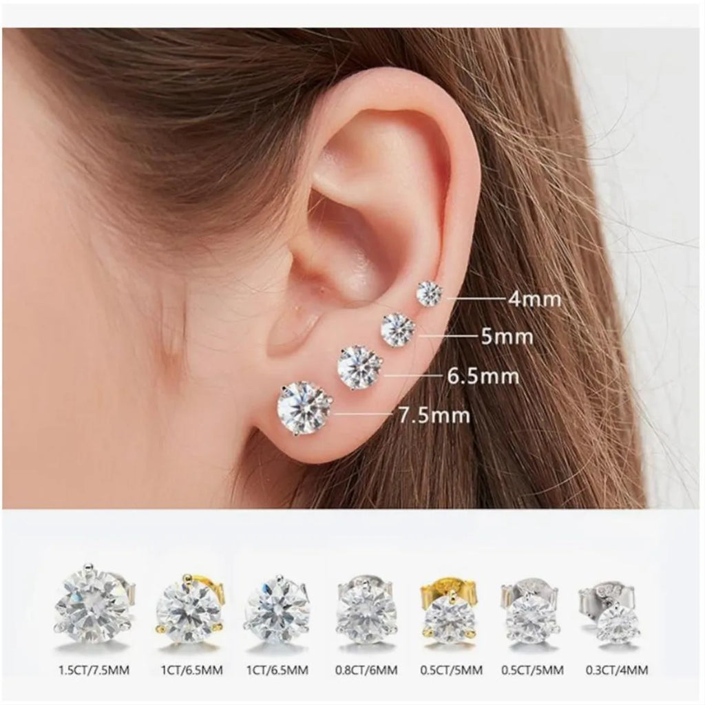 18K solid Real gold Lab grow diamond earrings Simple 3 claw 10K gold 1CT diamond earrings custom Valentine's Day gift for women