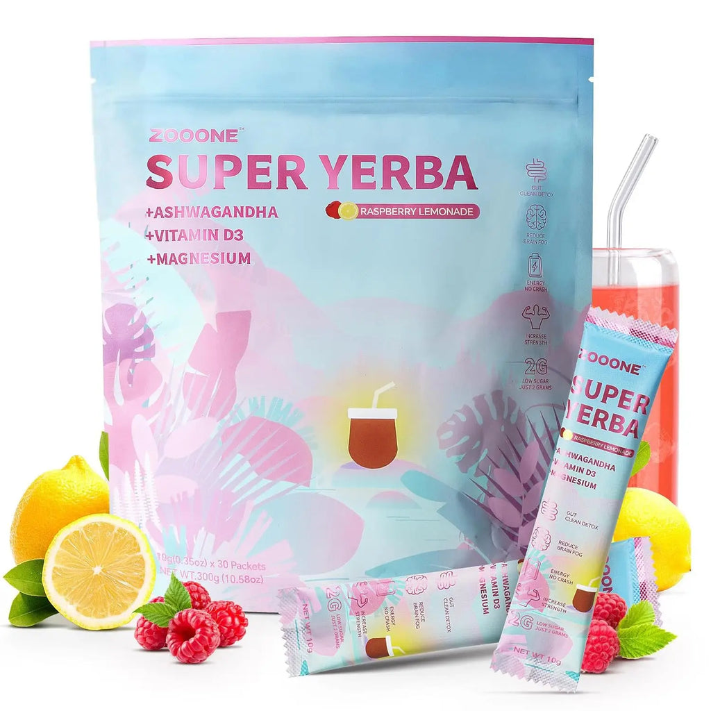 JP Super Yerba Mate Instant Powder - Raspberry Lemonade Flavor | 30 Servings Clean Energy & Focus Boost | Gut Support