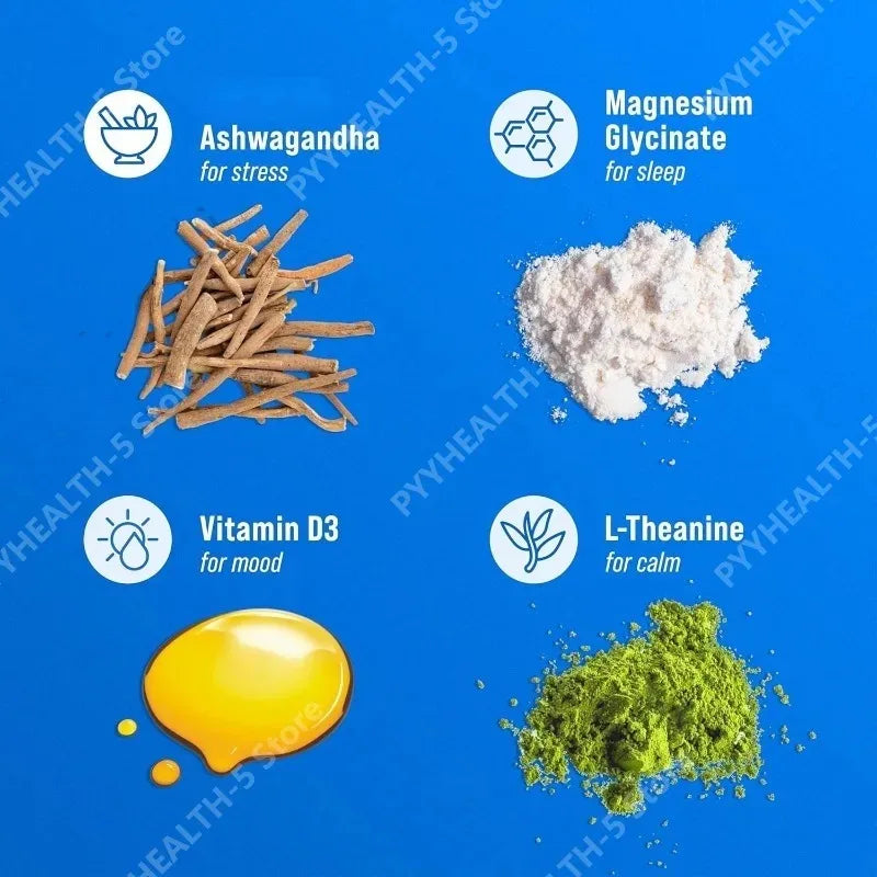 Powdered Drink Mix, Cortisol Reducer and Sleep Aid Supplement L Theanine Magnesium Glycinate, Vitamin D 3 No Sugar Non GMO 20 Ct