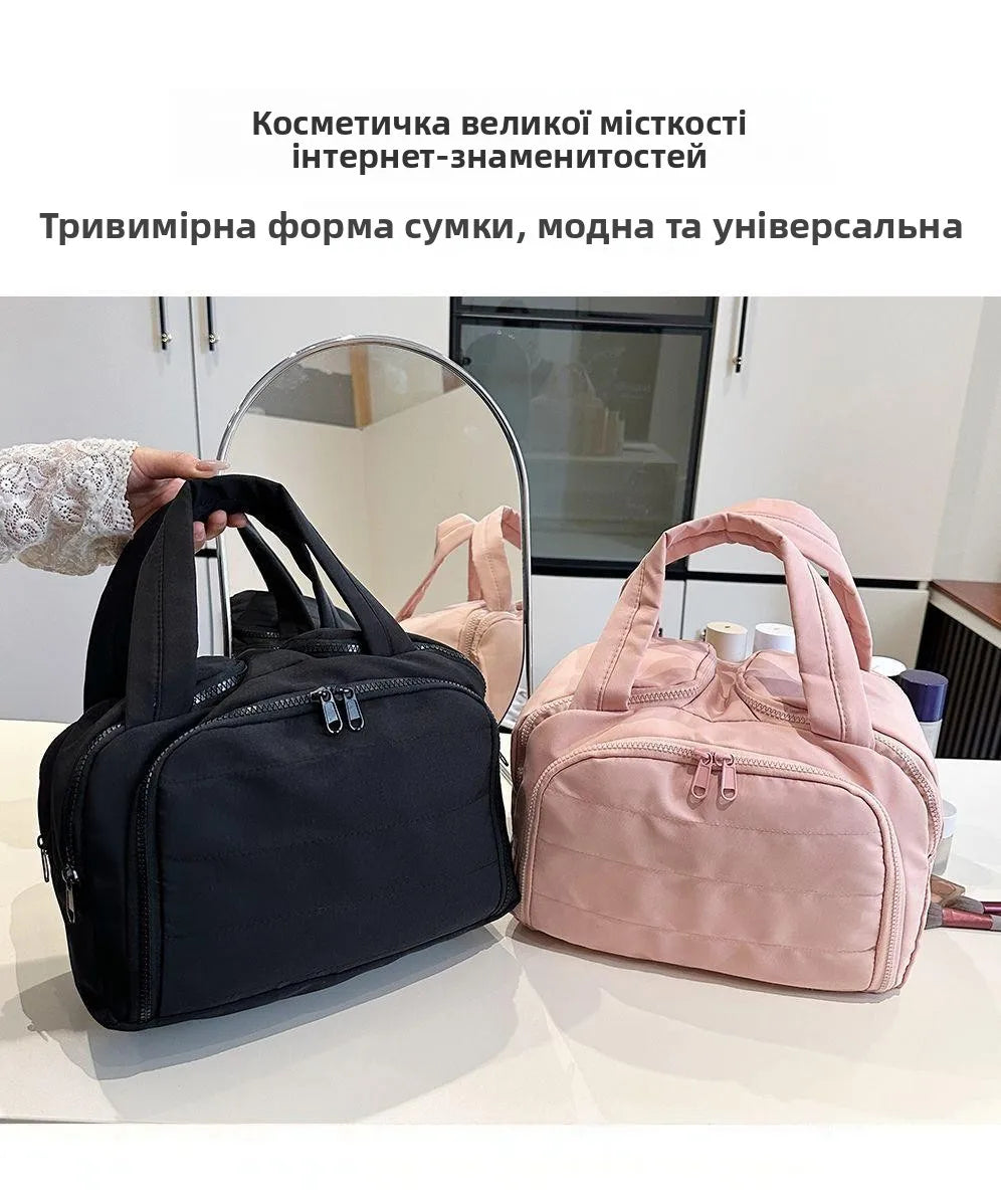 Portable Large Capacity Waterproof Cosmetic Storage Bag Handheld Travel Toiletry Bag Cosmetic Bag Durable Leather Bag