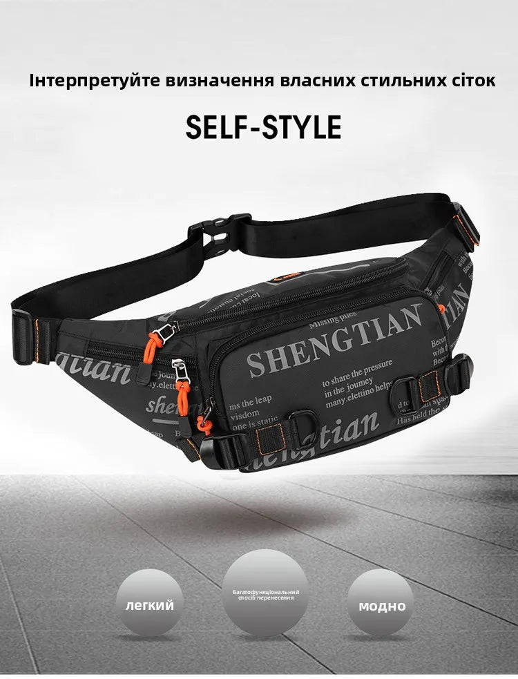 Summer Large Capacity Waterproof Nylon Sports Crossbody Bag for Men Casual Outdoor Leisure Mobile Phone Bag Trendy Sports Wai...