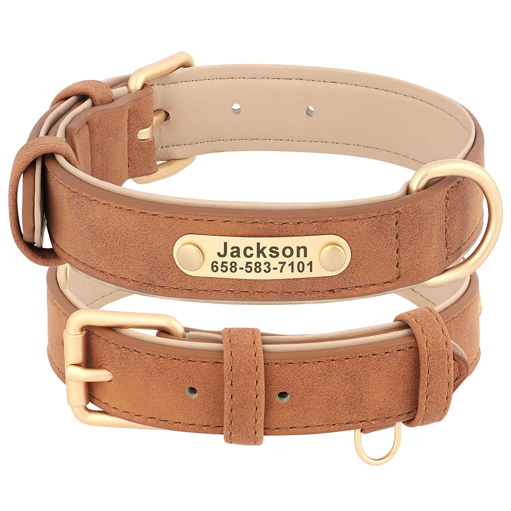 Customized Dog Collar PU Leather Dogs Collars Personalized Pet ID Name Necklace Free Engraving for Small Medium Large Dogs Pug