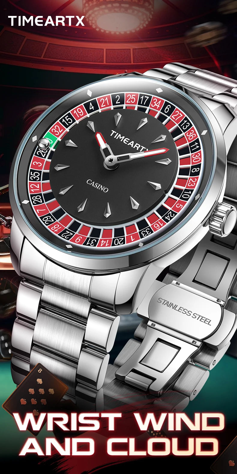 TIMEARTX Brand New Luxury Quartz Watches Man European Roulette Poker Game Wristwatch